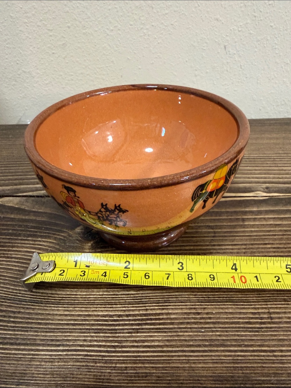 Vintage Mexican Folk Art Style Pottery Bowl Footed Terracotta Donkey Village Sce - Picture 9 of 9